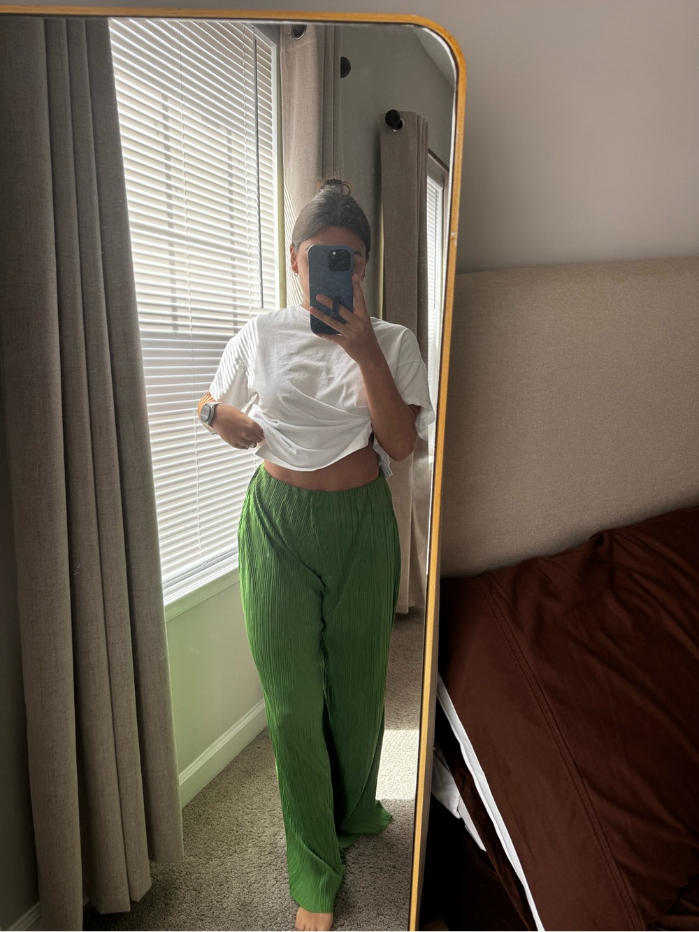 Zara Bright Green Pleated Wide-Leg Pants
